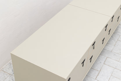 CAPTAIN'S MID CREDENZA - 85" L, PARCHMENT LEATHER, BLACKENED BRONZE HARDWARE