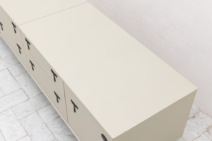 CAPTAIN'S MID CREDENZA - 85" L, PARCHMENT LEATHER, BLACKENED BRONZE HARDWARE