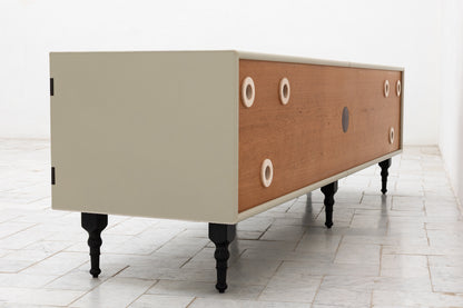 CAPTAIN'S MID CREDENZA - 85" L, PARCHMENT LEATHER, BLACKENED BRONZE HARDWARE