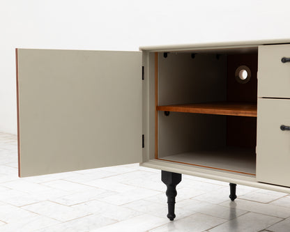 CAPTAIN'S MID CREDENZA - 85" L, PARCHMENT LEATHER, BLACKENED BRONZE HARDWARE