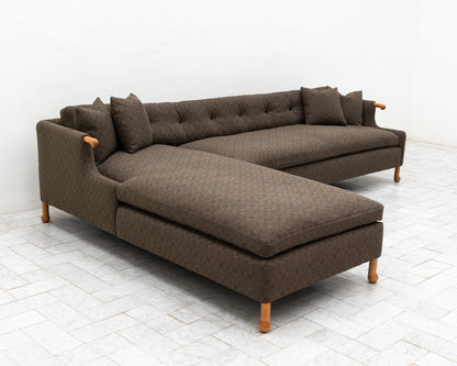 MABEL SOFA WITH CHAISE LOUNGE - 10' X 7', BDDW FABRIC #417, CHERRY ARMS AND FEET