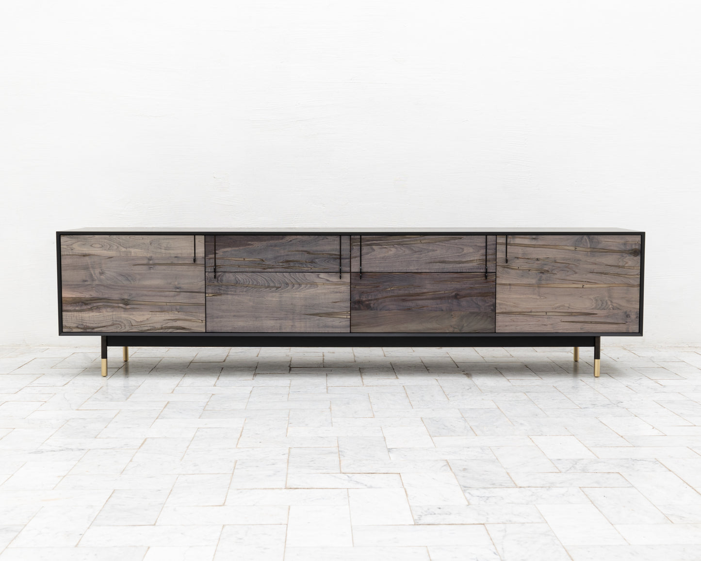 LAKE MID CREDENZA - 95" L, GRAPHITE LACQUER EXTERIOR, OXIDIZED MAPLE FACES