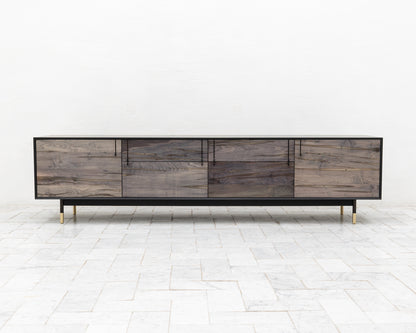 LAKE MID CREDENZA - 95" L, GRAPHITE LACQUER EXTERIOR, OXIDIZED MAPLE FACES