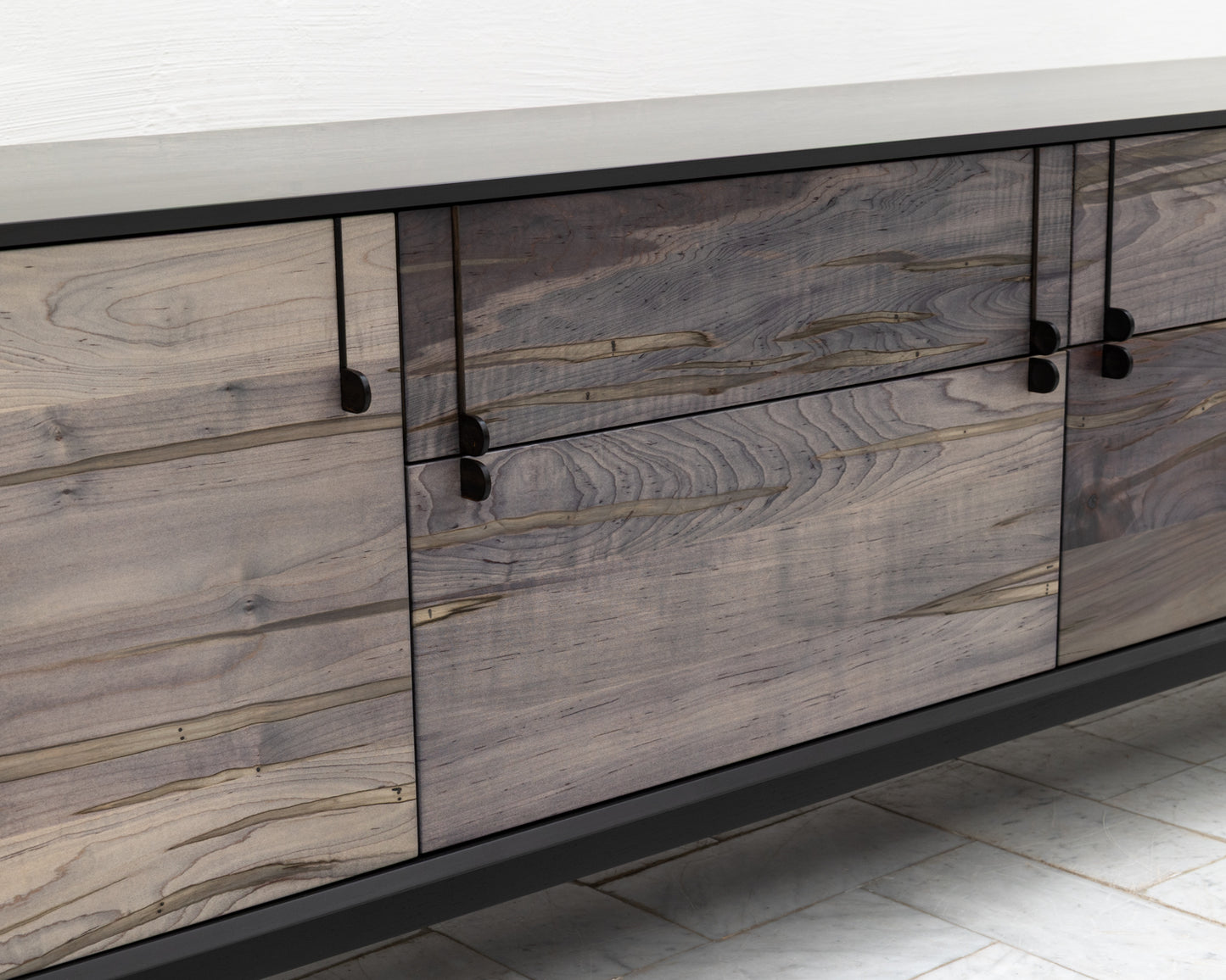 LAKE MID CREDENZA - 95" L, GRAPHITE LACQUER EXTERIOR, OXIDIZED MAPLE FACES