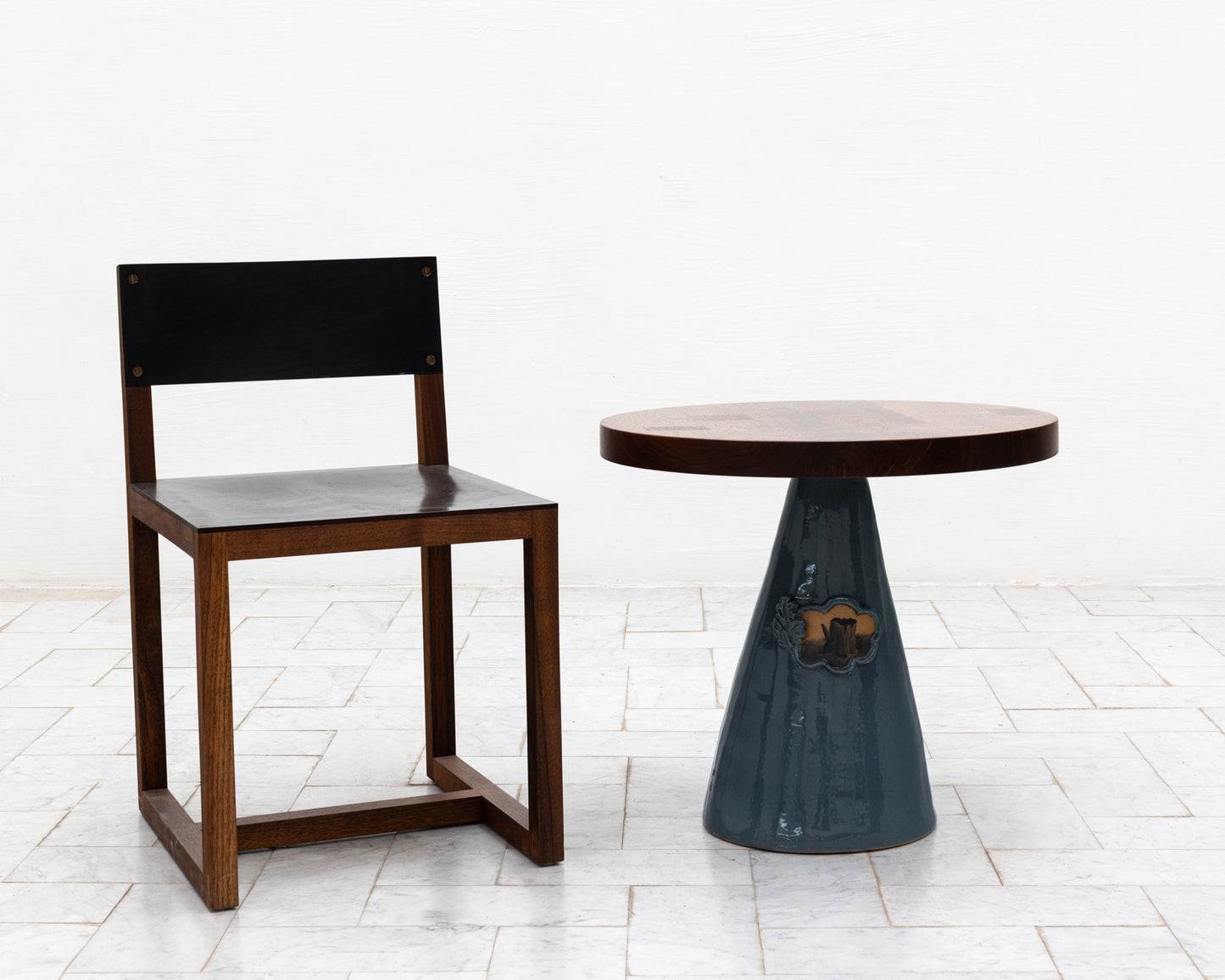 LOTCH SIDE TABLE - 23" DIAMETER CHERRY TOP, HAND-PAINTED CERAMIC BASE