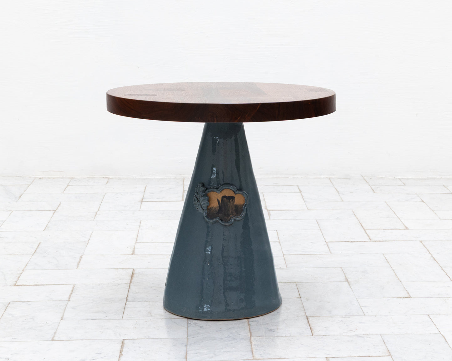 LOTCH SIDE TABLE - 23" DIAMETER CHERRY TOP, HAND-PAINTED CERAMIC BASE