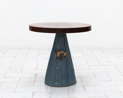 LOTCH SIDE TABLE - 23" DIAMETER CHERRY TOP, HAND-PAINTED CERAMIC BASE