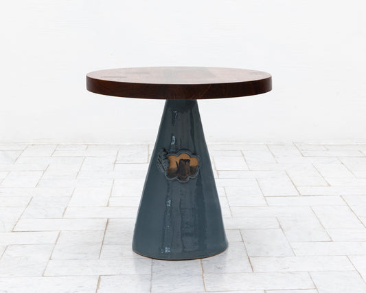 LOTCH SIDE TABLE - 23" DIAMETER CHERRY TOP, HAND-PAINTED CERAMIC BASE