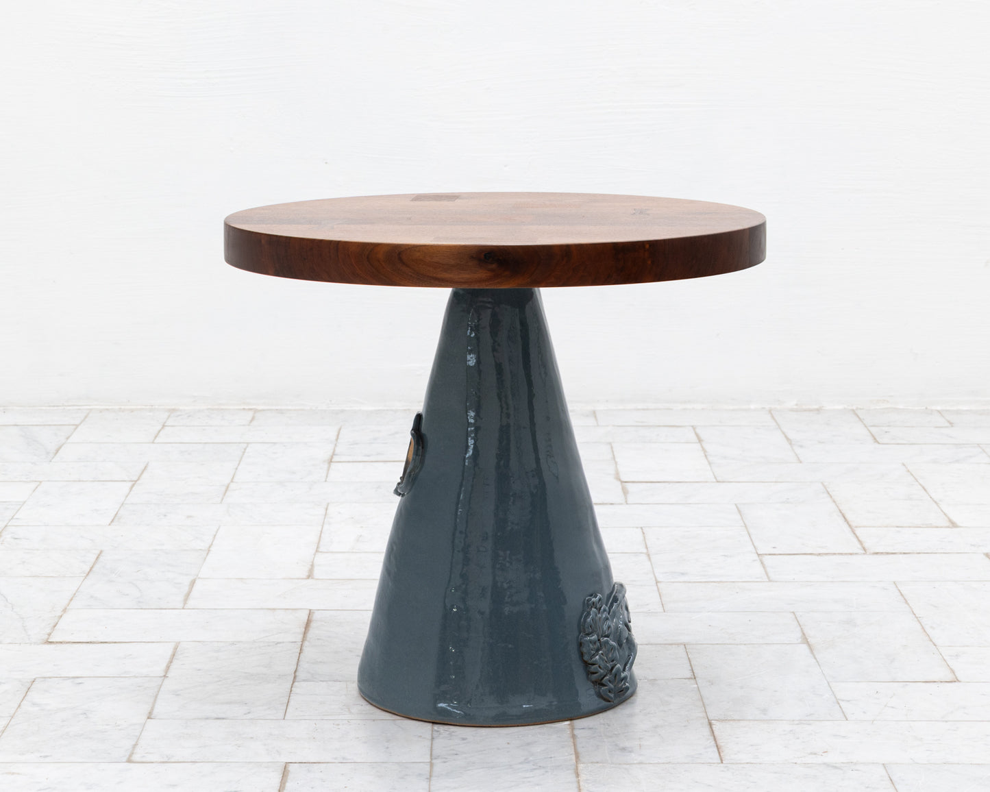LOTCH SIDE TABLE - 23" DIAMETER CHERRY TOP, HAND-PAINTED CERAMIC BASE