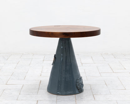 LOTCH SIDE TABLE - 23" DIAMETER CHERRY TOP, HAND-PAINTED CERAMIC BASE