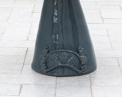 LOTCH SIDE TABLE - 23" DIAMETER CHERRY TOP, HAND-PAINTED CERAMIC BASE