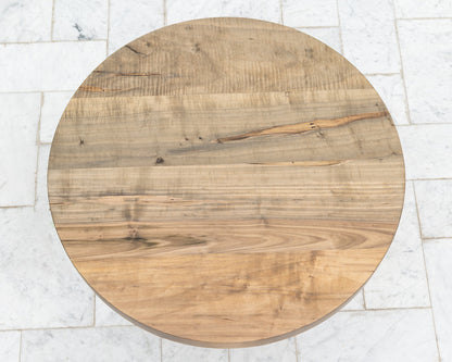 LOTCH SIDE TABLE - 23" DIAMETER OXIDIZED MAPLE TOP, HAND-PAINTED CERAMIC BASE