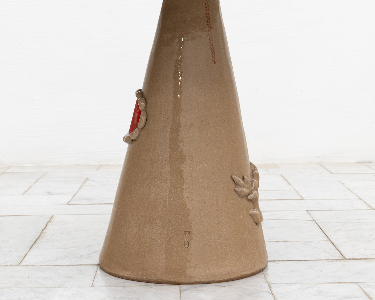 LOTCH SIDE TABLE - 23" DIAMETER OXIDIZED MAPLE TOP, HAND-PAINTED CERAMIC BASE