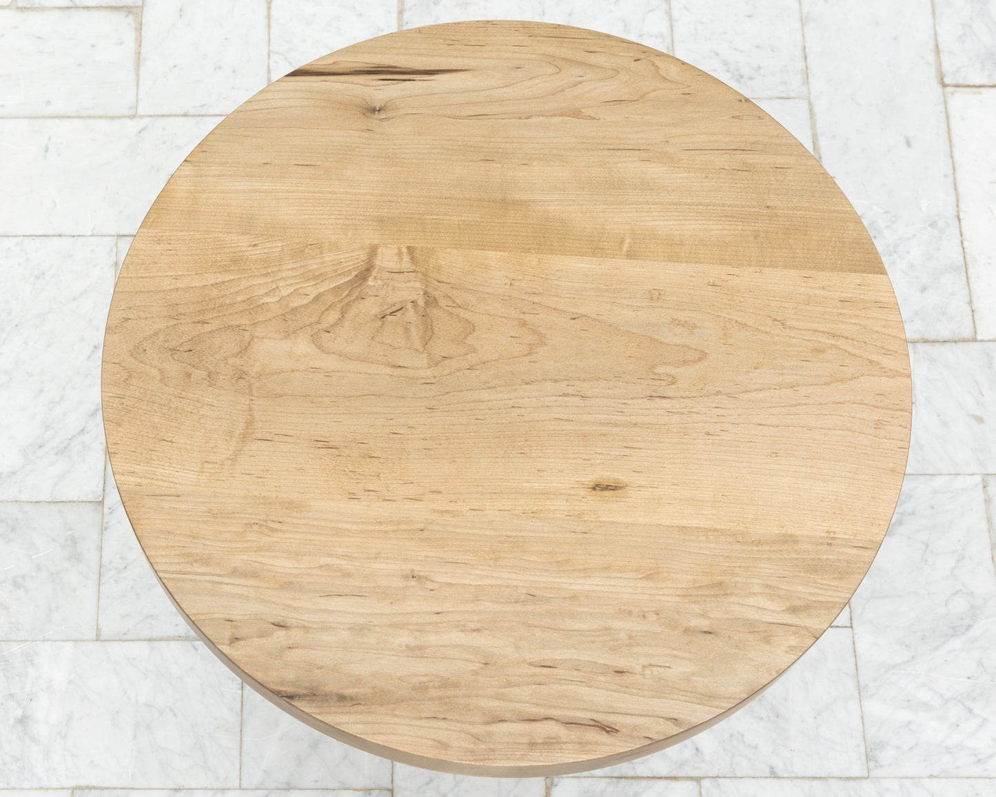 LOTCH SIDE TABLE - 23" DIAMETER OXIDIZED MAPLE TOP, HAND-PAINTED CERAMIC BASE