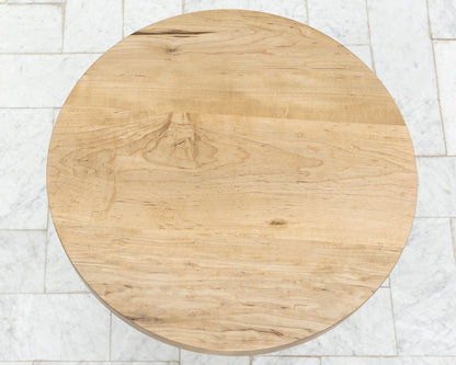 LOTCH SIDE TABLE - 23" DIAMETER OXIDIZED MAPLE TOP, HAND-PAINTED CERAMIC BASE