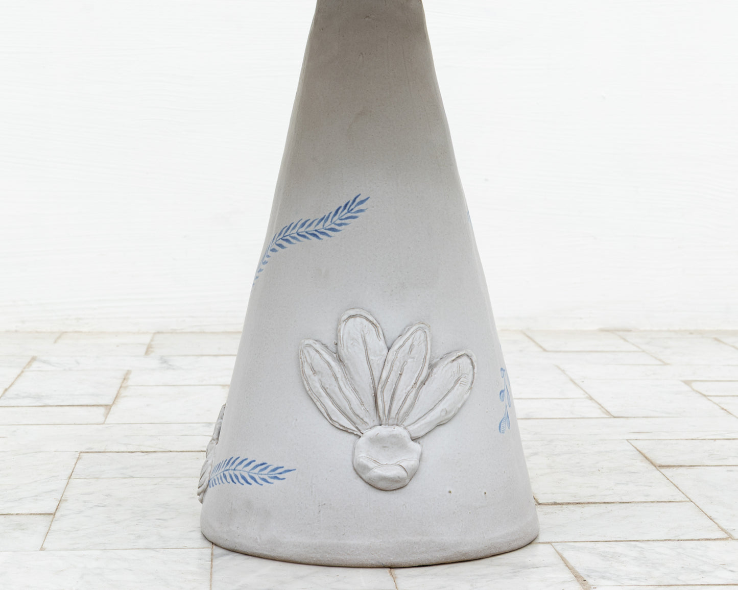 LOTCH SIDE TABLE - 23" DIAMETER OXIDIZED MAPLE TOP, HAND-PAINTED CERAMIC BASE