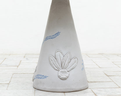 LOTCH SIDE TABLE - 23" DIAMETER OXIDIZED MAPLE TOP, HAND-PAINTED CERAMIC BASE