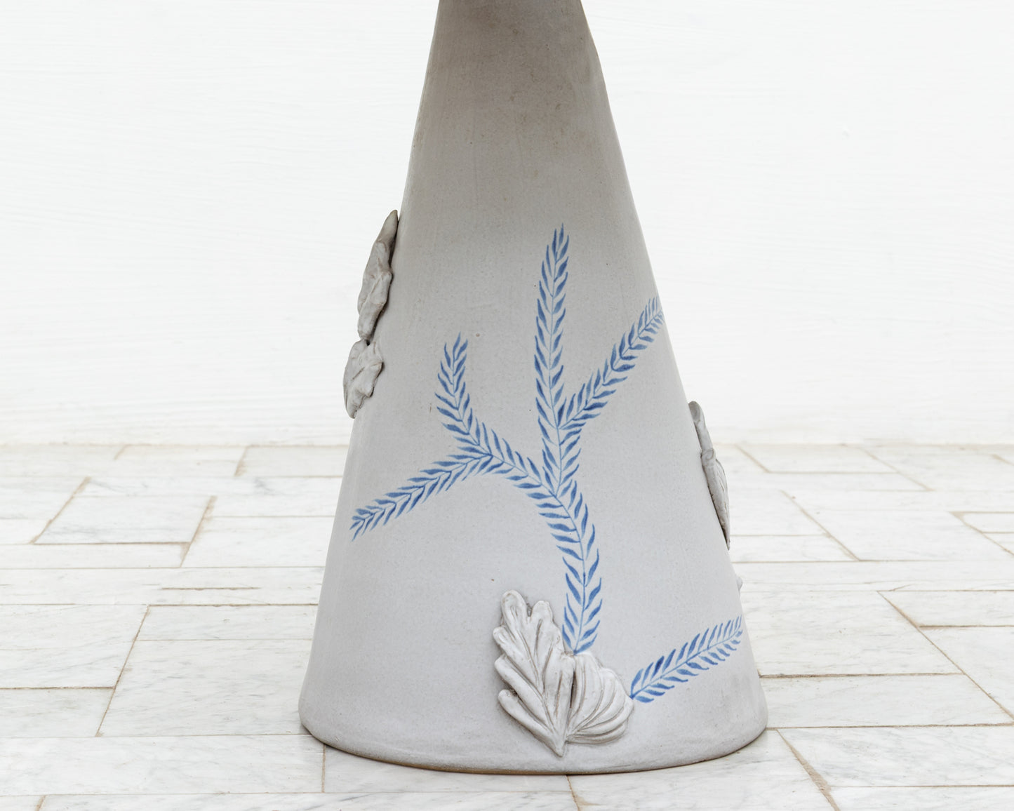 LOTCH SIDE TABLE - 23" DIAMETER OXIDIZED MAPLE TOP, HAND-PAINTED CERAMIC BASE