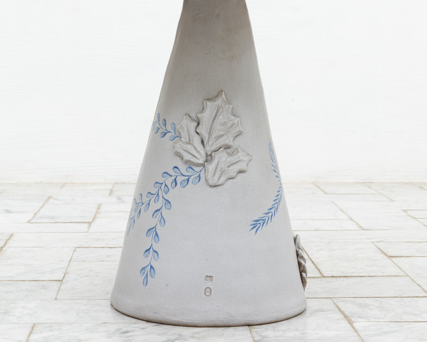 LOTCH SIDE TABLE - 23" DIAMETER OXIDIZED MAPLE TOP, HAND-PAINTED CERAMIC BASE