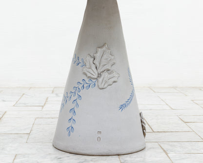LOTCH SIDE TABLE - 23" DIAMETER OXIDIZED MAPLE TOP, HAND-PAINTED CERAMIC BASE