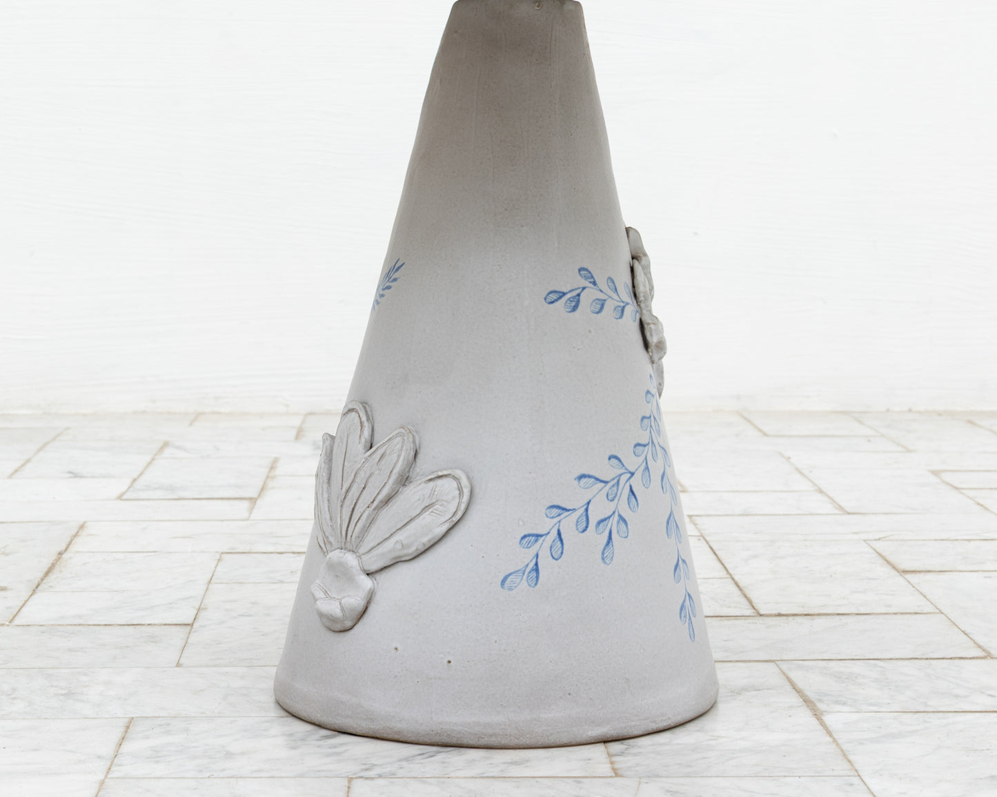 LOTCH SIDE TABLE - 23" DIAMETER OXIDIZED MAPLE TOP, HAND-PAINTED CERAMIC BASE