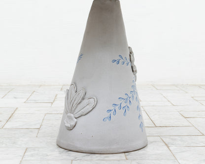 LOTCH SIDE TABLE - 23" DIAMETER OXIDIZED MAPLE TOP, HAND-PAINTED CERAMIC BASE