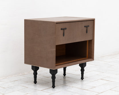 CAPTAIN'S SIDE TABLE - 25" L, BEAR LEATHER, BLACKENED BRONZE HARDWARE