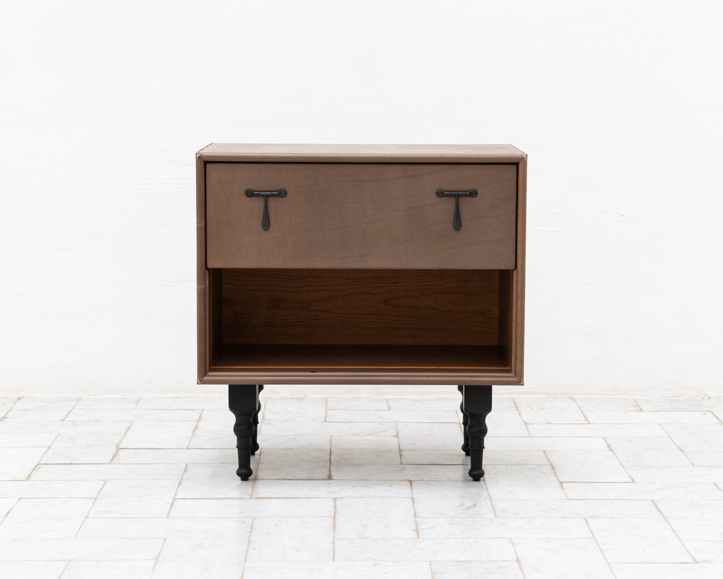 CAPTAIN'S SIDE TABLE - 25" L, BEAR LEATHER, BLACKENED BRONZE HARDWARE