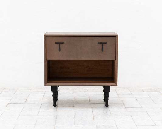 CAPTAIN'S SIDE TABLE - 25" L, BEAR LEATHER, BLACKENED BRONZE HARDWARE