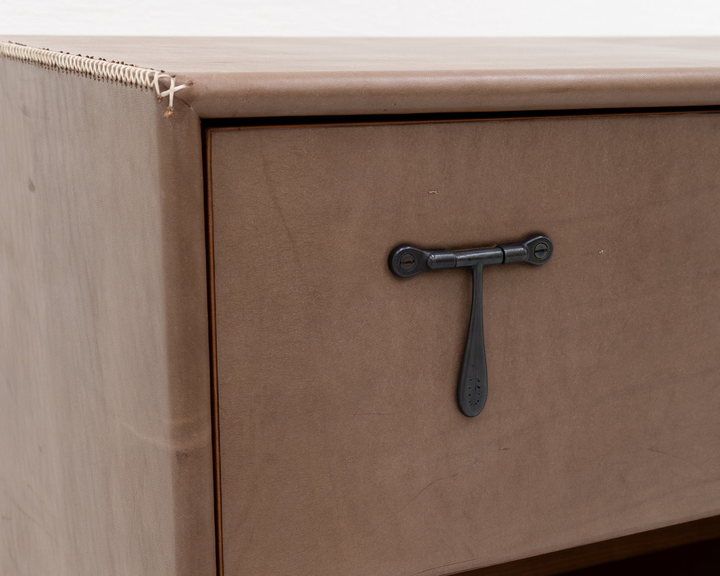CAPTAIN'S SIDE TABLE - 25" L, BEAR LEATHER, BLACKENED BRONZE HARDWARE