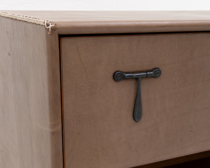 CAPTAIN'S SIDE TABLE - 25" L, BEAR LEATHER, BLACKENED BRONZE HARDWARE