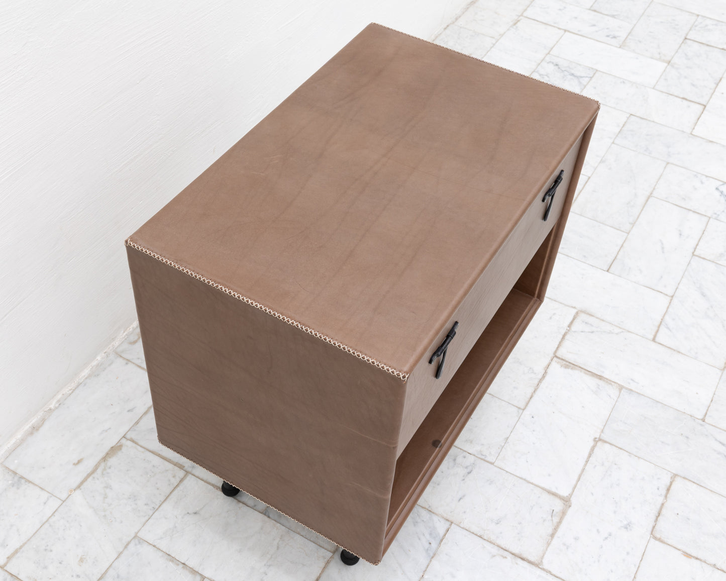 CAPTAIN'S SIDE TABLE - 25" L, BEAR LEATHER, BLACKENED BRONZE HARDWARE