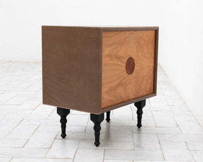 CAPTAIN'S SIDE TABLE - 25" L, BEAR LEATHER, BLACKENED BRONZE HARDWARE