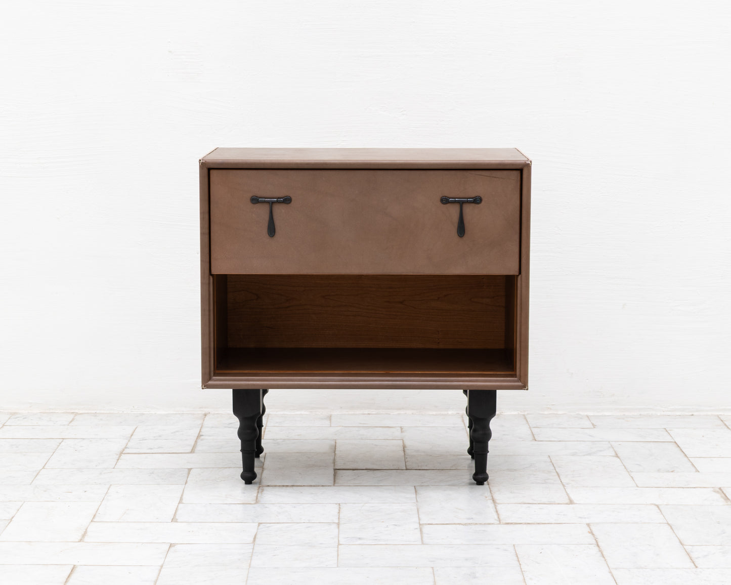 CAPTAIN'S SIDE TABLE - 25" L, BEAR LEATHER, BLACKENED BRONZE HARDWARE