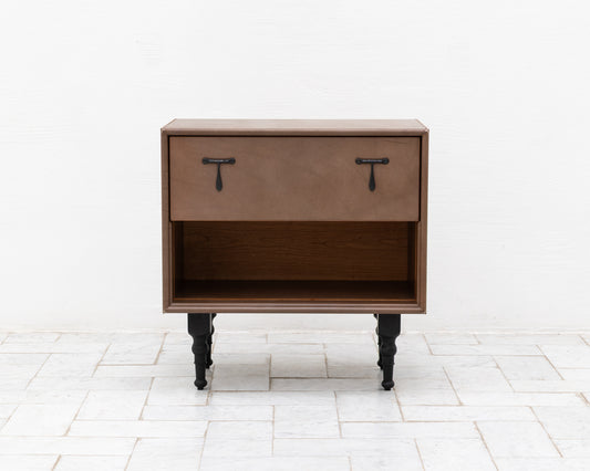 CAPTAIN'S SIDE TABLE - 25" L, BEAR LEATHER, BLACKENED BRONZE HARDWARE