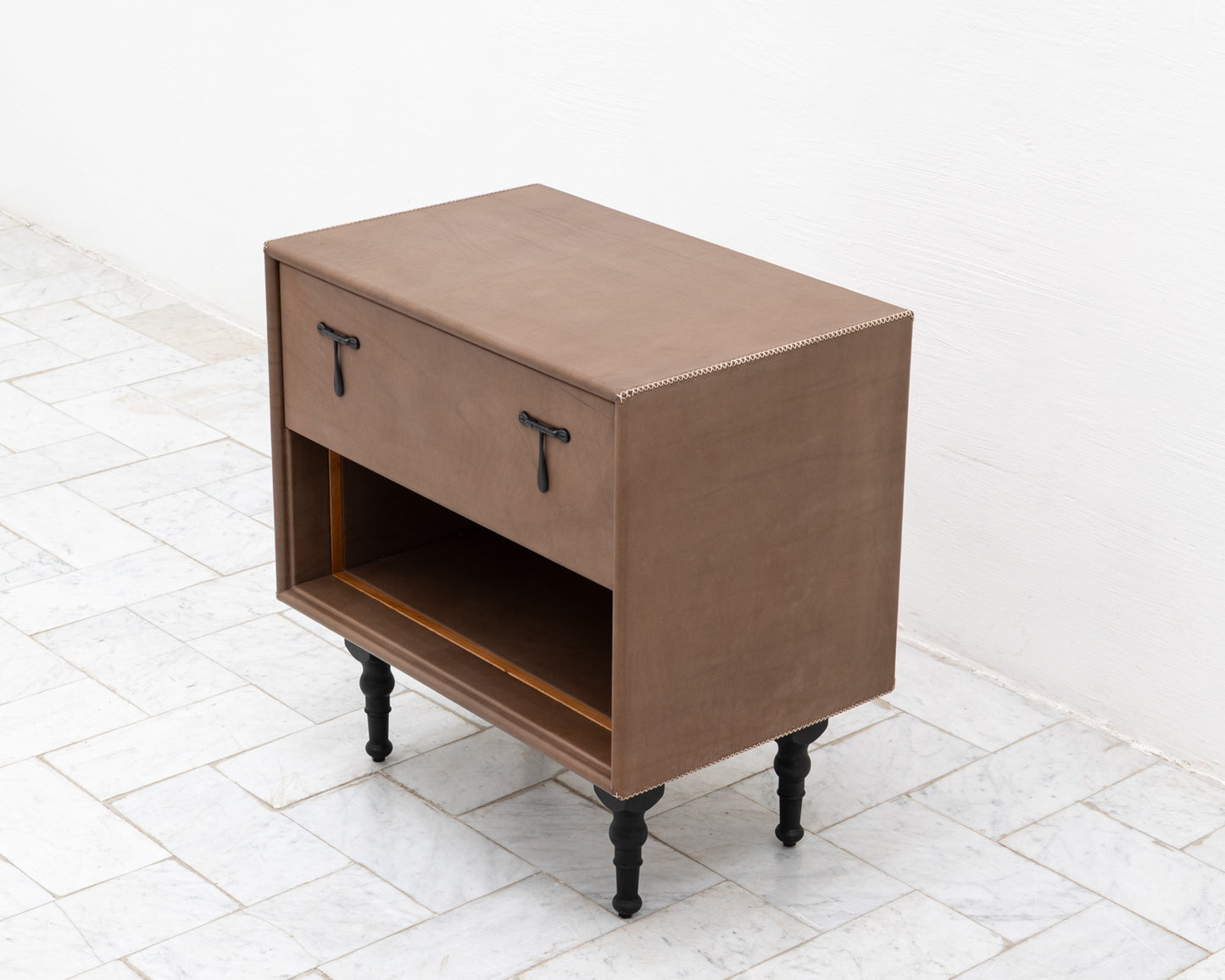 CAPTAIN'S SIDE TABLE - 25" L, BEAR LEATHER, BLACKENED BRONZE HARDWARE