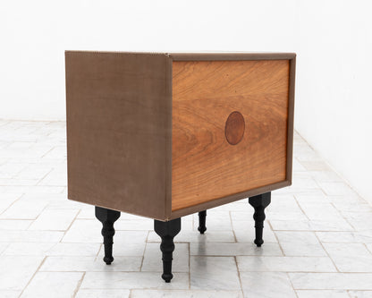 CAPTAIN'S SIDE TABLE - 25" L, BEAR LEATHER, BLACKENED BRONZE HARDWARE