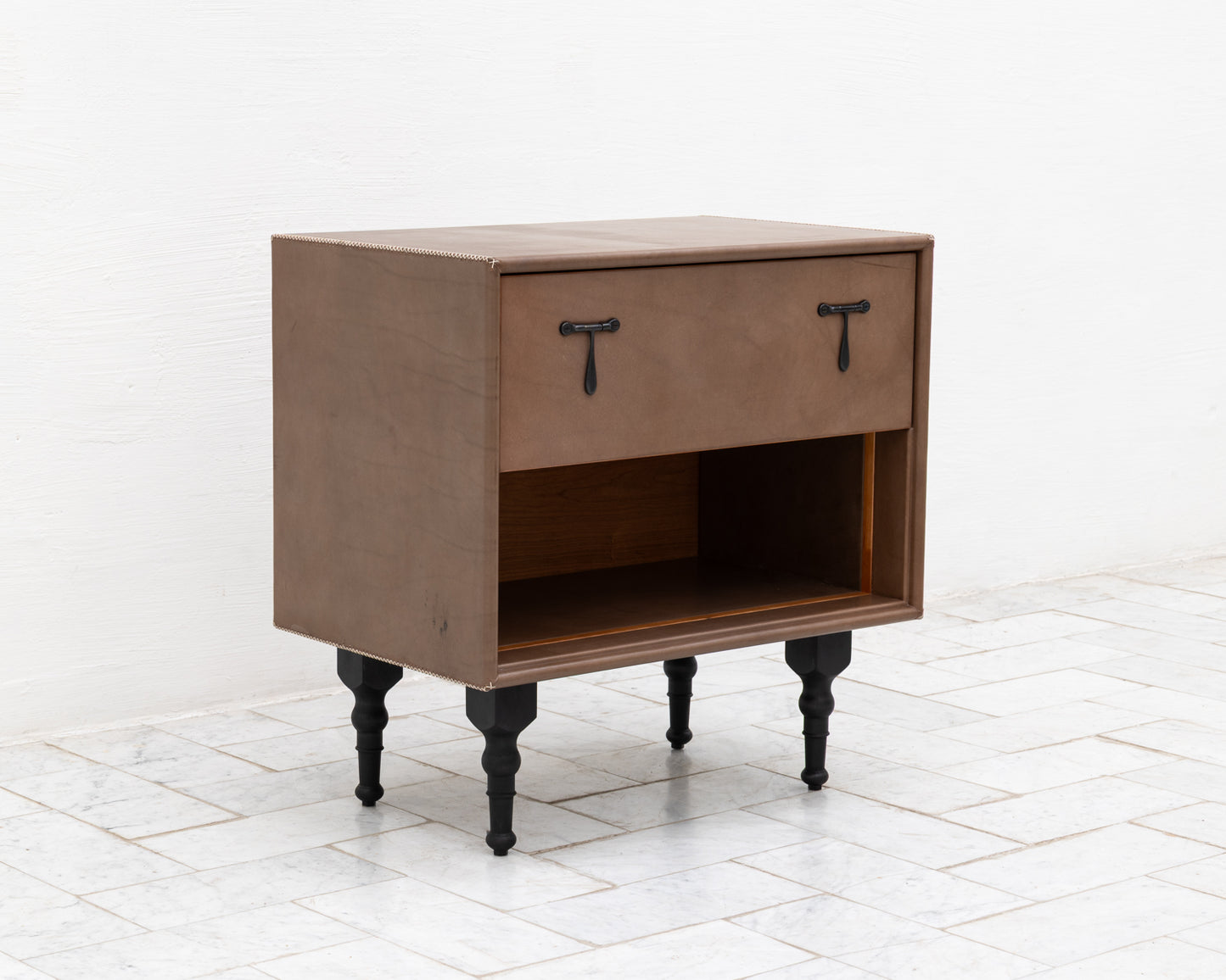 CAPTAIN'S SIDE TABLE - 25" L, BEAR LEATHER, BLACKENED BRONZE HARDWARE