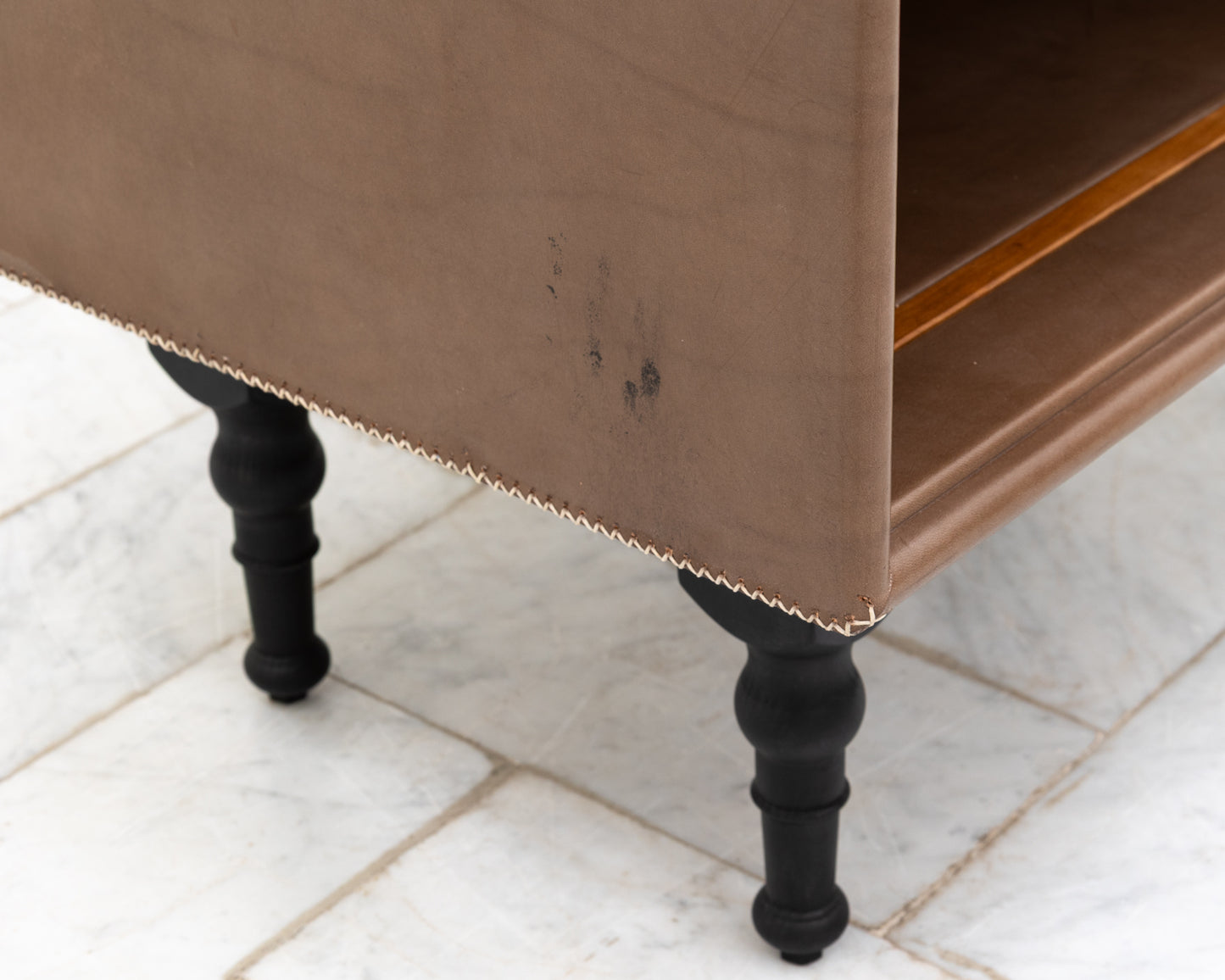 CAPTAIN'S SIDE TABLE - 25" L, BEAR LEATHER, BLACKENED BRONZE HARDWARE