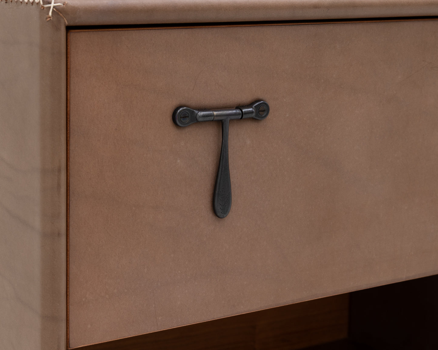CAPTAIN'S SIDE TABLE - 25" L, BEAR LEATHER, BLACKENED BRONZE HARDWARE