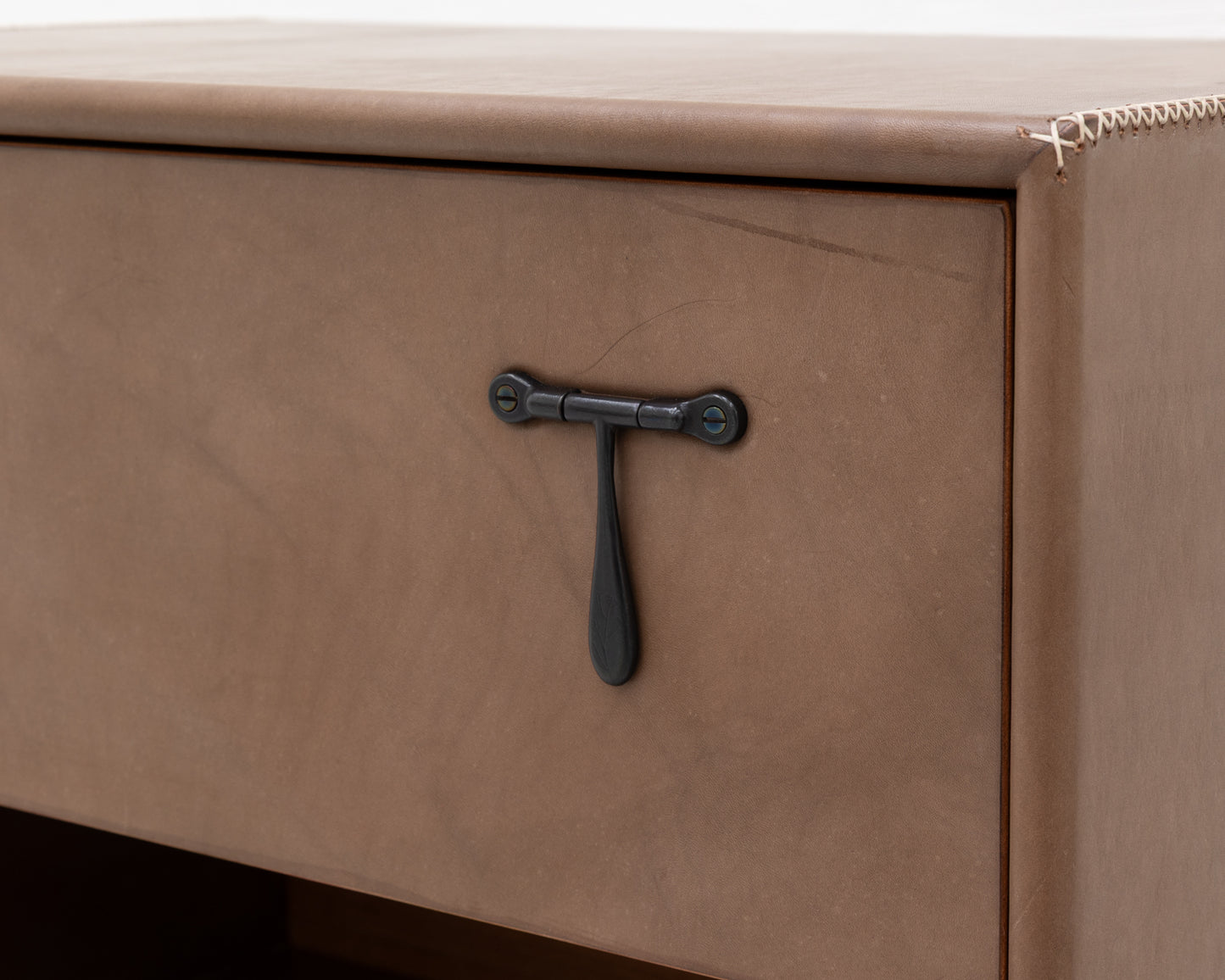 CAPTAIN'S SIDE TABLE - 25" L, BEAR LEATHER, BLACKENED BRONZE HARDWARE