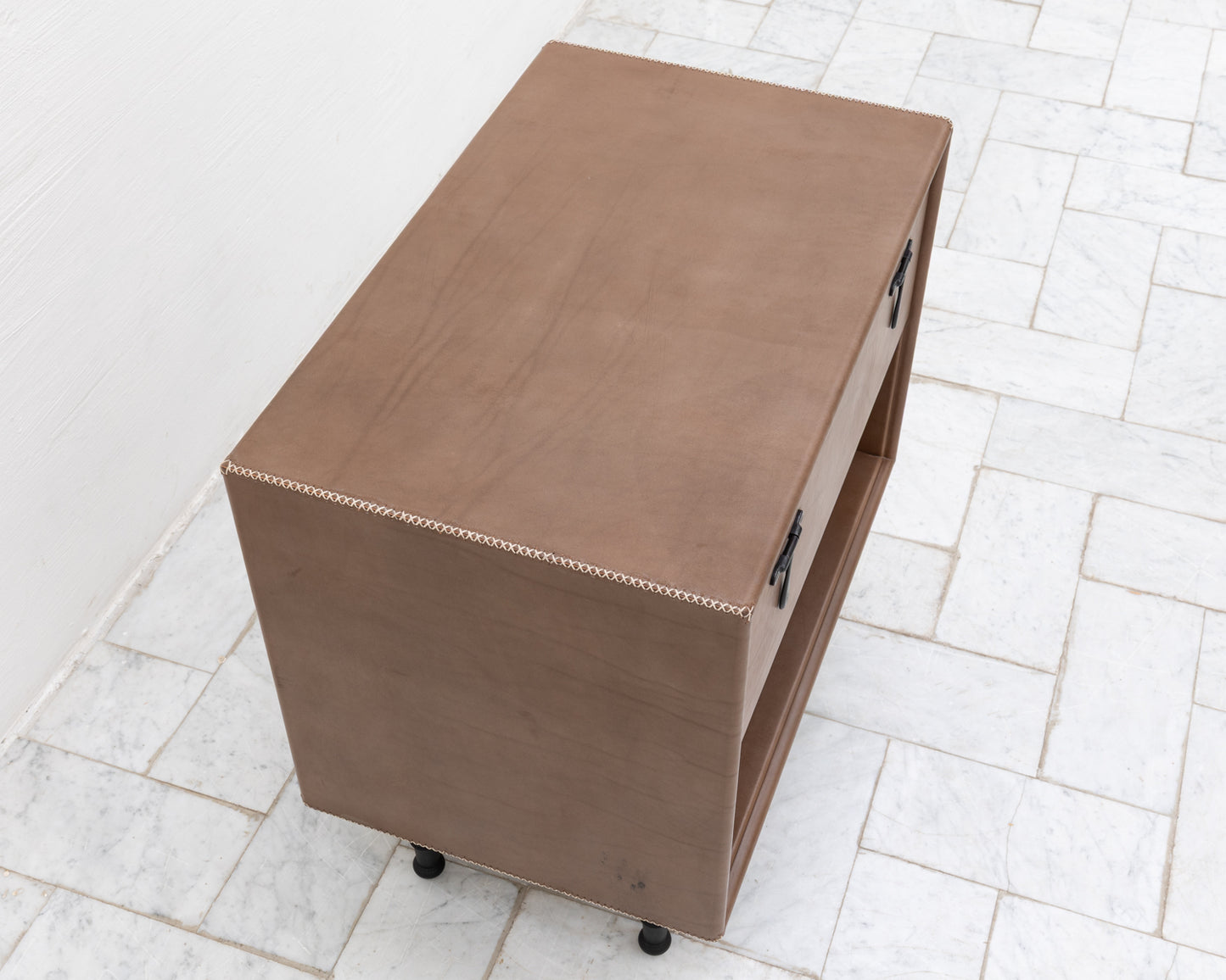 CAPTAIN'S SIDE TABLE - 25" L, BEAR LEATHER, BLACKENED BRONZE HARDWARE
