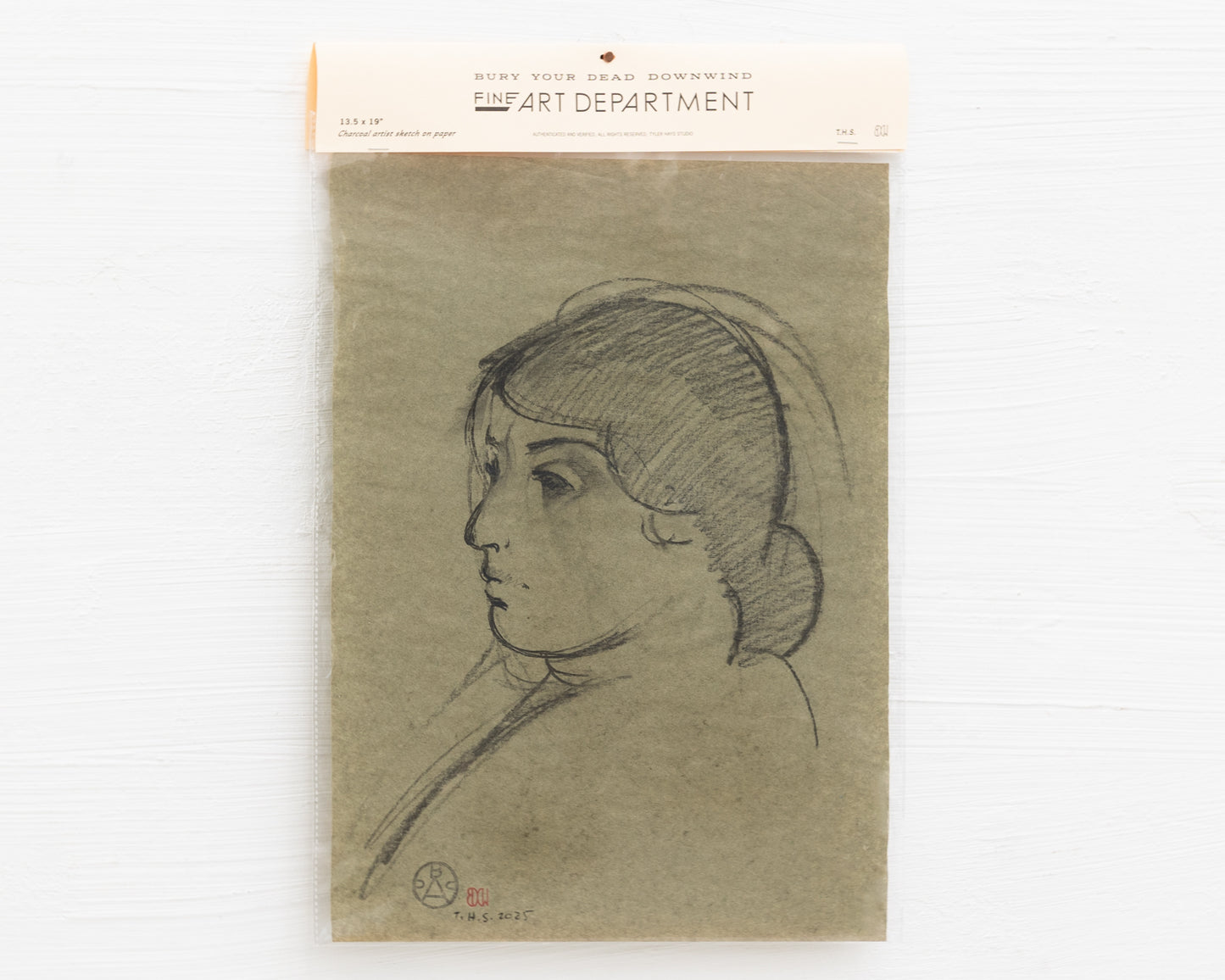 BDDW FINE ART DEPT CHARCOAL SKETCH - 19" H X 13.5" W