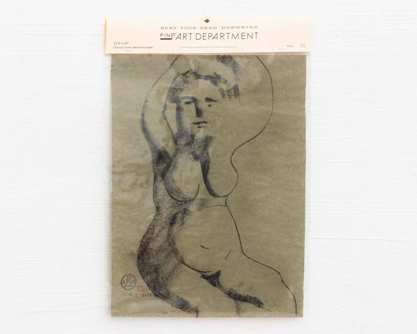 BDDW FINE ART DEPT CHARCOAL SKETCH - 19" H X 13.5" W
