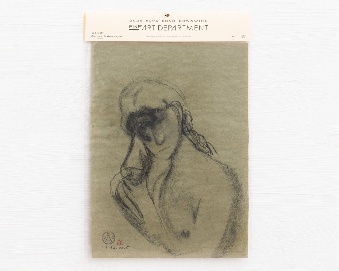 BDDW FINE ART DEPT CHARCOAL SKETCH - 19" H X 13.5" W
