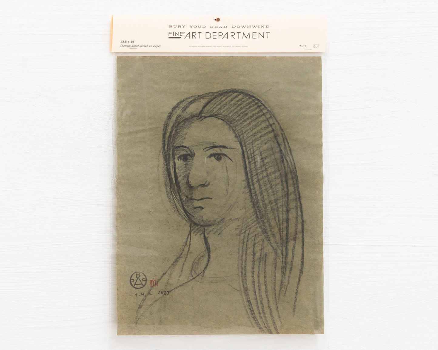 BDDW FINE ART DEPT CHARCOAL SKETCH - 19" H X 13.5" W