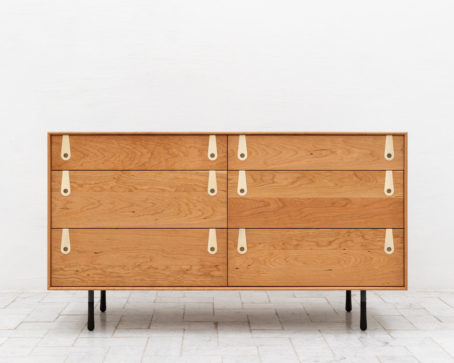 CAYESS DRESSER - 61" L, CHERRY EXTERIOR AND FACES, BLEACHED MAPLE PULLS