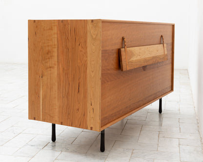 CAYESS DRESSER - 61" L, CHERRY EXTERIOR AND FACES, BLEACHED MAPLE PULLS