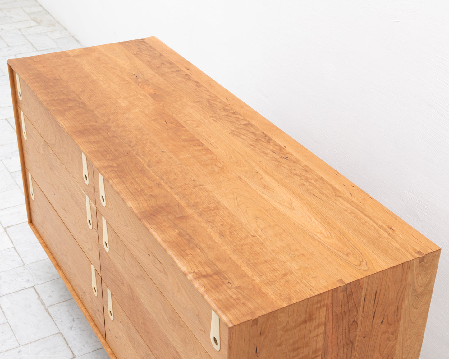 CAYESS DRESSER - 61" L, CHERRY EXTERIOR AND FACES, BLEACHED MAPLE PULLS