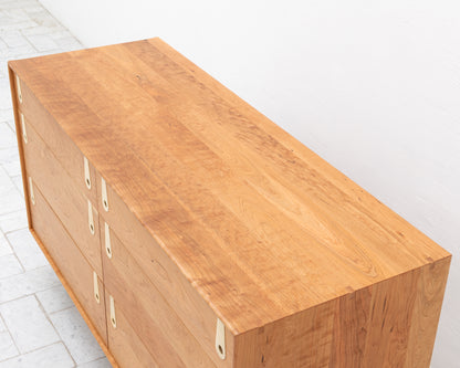 CAYESS DRESSER - 61" L, CHERRY EXTERIOR AND FACES, BLEACHED MAPLE PULLS